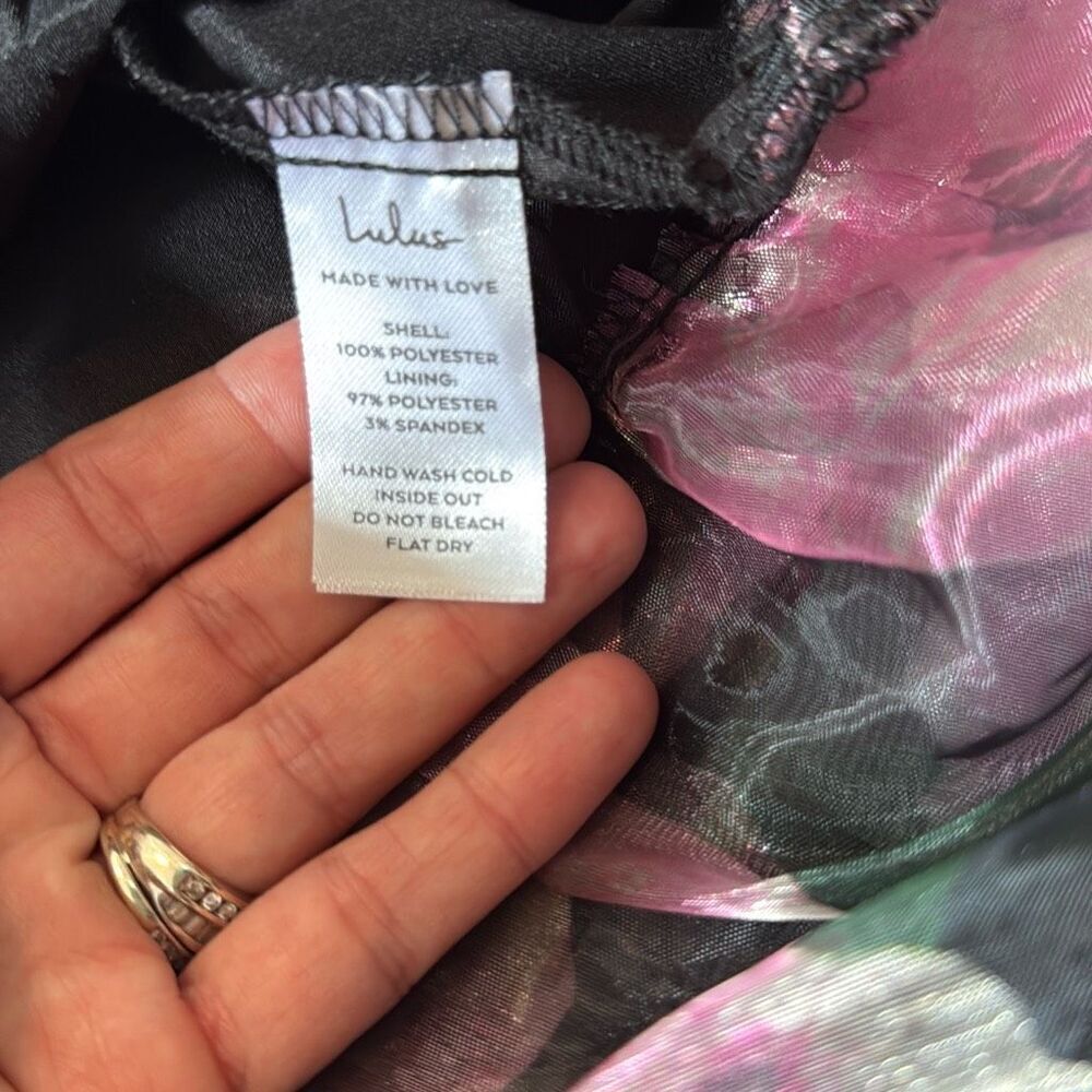 Lulus tiered black floral midi dress size large tie straps whimsigoth fairy dark - Picture 12 of 12